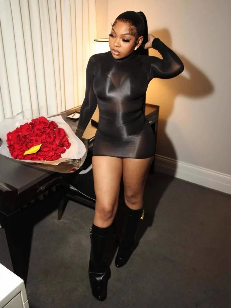 Wmstar Dress Women Wholesale European Clothing Sexy Stretchy Shiny Body Stockings Skirt Nightclub Sexy See Through Skirt